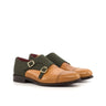 DapperFam Monaco in Cognac / Green Men's Flannel & Italian Leather Double Monk in Cognac / Green #color_ Cognac / Green