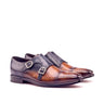 DapperFam Monaco in Cognac / Grey / Denim Men's Hand-Painted Patina Double Monk in Cognac / Grey / Denim #color_ Cognac / Grey / Denim