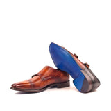 DapperFam Monaco in Cognac / Grey Men's Hand-Painted Patina Double Monk in #color_