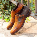 DapperFam Monaco in Cognac / Grey Men's Hand-Painted Patina Double Monk in #color_