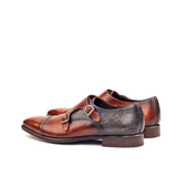 DapperFam Monaco in Cognac / Grey Men's Hand-Painted Patina Double Monk in #color_