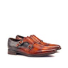 DapperFam Monaco in Cognac / Grey Men's Hand-Painted Patina Double Monk in Cognac / Grey #color_ Cognac / Grey