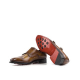 DapperFam Monaco in Cognac Men's Hand-Painted Patina Double Monk in #color_