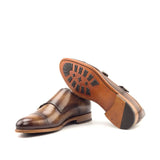 DapperFam Monaco in Cognac Men's Hand-Painted Patina Double Monk in #color_