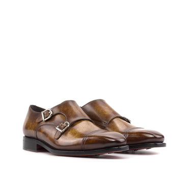 DapperFam Monaco in Cognac Men's Hand-Painted Patina Double Monk in Cognac #color_ Cognac