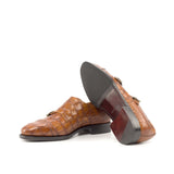 DapperFam Monaco in Cognac Men's Italian Croco Embossed Leather Double Monk in #color_