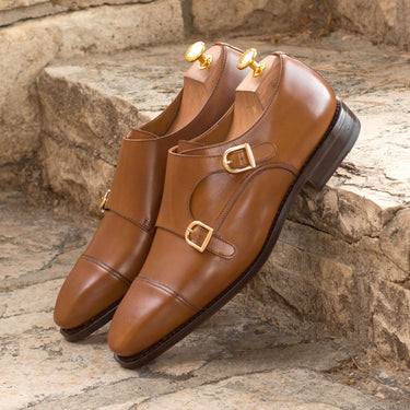 DapperFam Monaco in Cognac Men's Italian Leather Double Monk in #color_