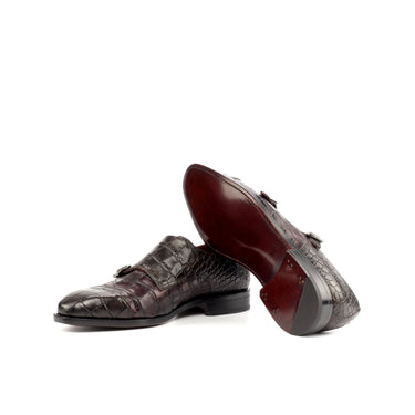 DapperFam Monaco in Dark Brown / Burgundy Men's Italian Croco Embossed Leather Double Monk in #color_