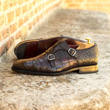 DapperFam Monaco in Dark Brown / Burgundy Men's Italian Croco Embossed Leather Double Monk in #color_