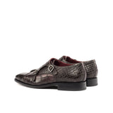 DapperFam Monaco in Dark Brown / Burgundy Men's Italian Croco Embossed Leather Double Monk in #color_