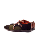 DapperFam Monaco in Dark Brown / Khaki / Med Brown Men's Lux Suede & Italian Leather Double Monk in #color_