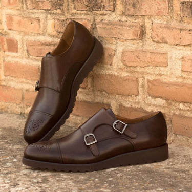 DapperFam Monaco in Dark Brown Men's Italian Leather Double Monk in #color_