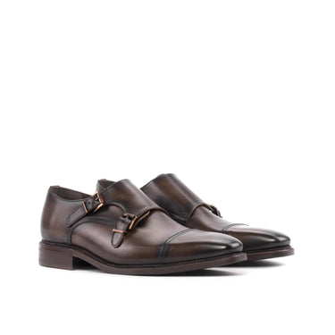 DapperFam Monaco in Dark Brown Men's Italian Leather Double Monk in Dark Brown #color_ Dark Brown