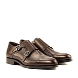 DapperFam Monaco in Dark Brown Men's Italian Leather Double Monk in Dark Brown #color_ Dark Brown