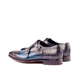 DapperFam Monaco in Denim / Grey Men's Hand-Painted Patina Double Monk in #color_