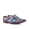 DapperFam Monaco in Denim / Grey Men's Hand-Painted Patina Double Monk in Denim / Grey #color_ Denim / Grey