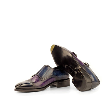 DapperFam Monaco in Denim / Purple Men's Hand-Painted Patina Double Monk in #color_