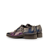 DapperFam Monaco in Denim / Purple Men's Hand-Painted Patina Double Monk in #color_