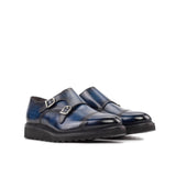 DapperFam Monaco in Denim Men's Hand-Painted Patina Double Monk in #color_