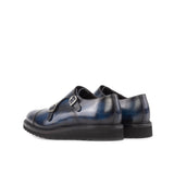 DapperFam Monaco in Denim Men's Hand-Painted Patina Double Monk in #color_