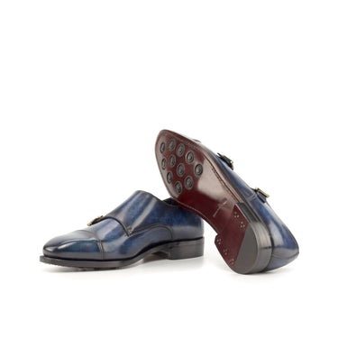 DapperFam Monaco in Denim Men's Hand-Painted Patina Double Monk in #color_