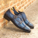 DapperFam Monaco in Denim Men's Hand-Painted Patina Double Monk in #color_