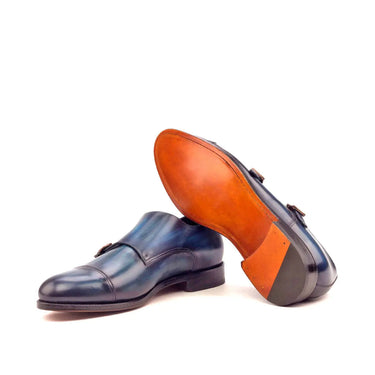 DapperFam Monaco in Denim Men's Hand-Painted Patina Double Monk in #color_