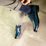 DapperFam Monaco in Denim Men's Hand-Painted Patina Double Monk in #color_