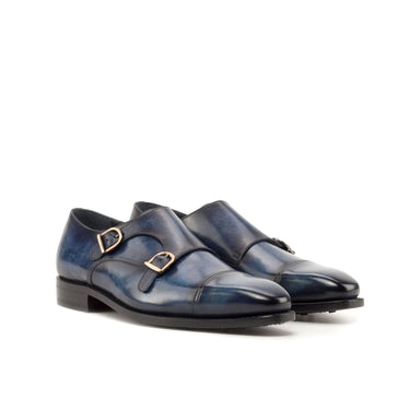 DapperFam Monaco in Denim Men's Hand-Painted Patina Double Monk in Denim #color_ Denim