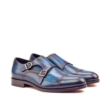 DapperFam Monaco in Denim Men's Hand-Painted Patina Double Monk in Denim #color_ Denim