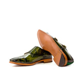 DapperFam Monaco in Forest / Khaki / Khaki Camo Men's Italian Suede & Hand-Painted Patina Double Monk in #color_