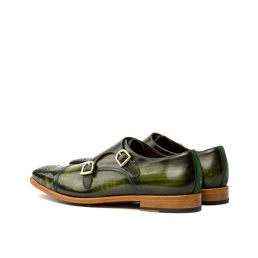 DapperFam Monaco in Forest / Khaki / Khaki Camo Men's Italian Suede & Hand-Painted Patina Double Monk in #color_