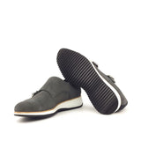 DapperFam Monaco in Grey / Black Men's Lux Suede Double Monk in #color_