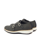 DapperFam Monaco in Grey / Black Men's Lux Suede Double Monk in #color_