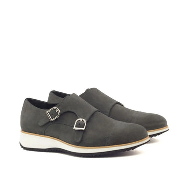 DapperFam Monaco in Grey / Black Men's Lux Suede Double Monk in Grey / Black #color_ Grey / Black