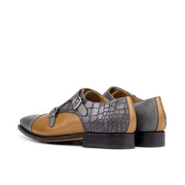 DapperFam Monaco in Grey / Cognac Men's Italian Full Grain & Embossed Leather Double Monk in #color_