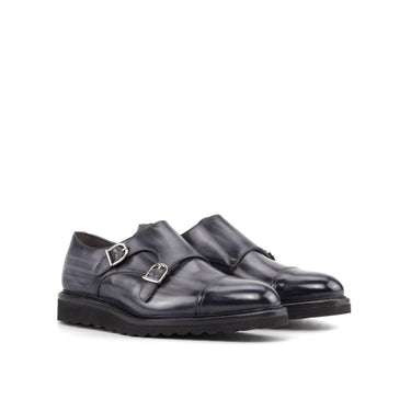 DapperFam Monaco in Grey Men's Hand-Painted Patina Double Monk in Grey #color_ Grey