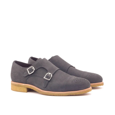 DapperFam Monaco in Grey Men's Lux Suede Double Monk in Grey #color_ Grey