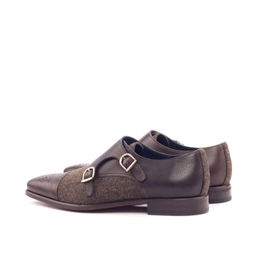 DapperFam Monaco in Herringbone / Dark Brown Men's Sartorial & Italian Full Grain Leather Double Monk in #color_