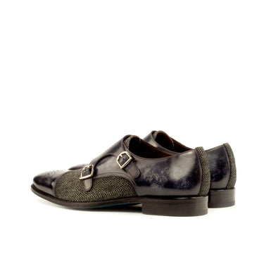 DapperFam Monaco in Herringbone / Grey Men's Sartorial & Hand-Painted Patina Double Monk in #color_