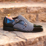 DapperFam Monaco in Houndstooth / Black Men's Sartorial & Italian Leather Double Monk in Houndstooth / Black #color_ Houndstooth / Black