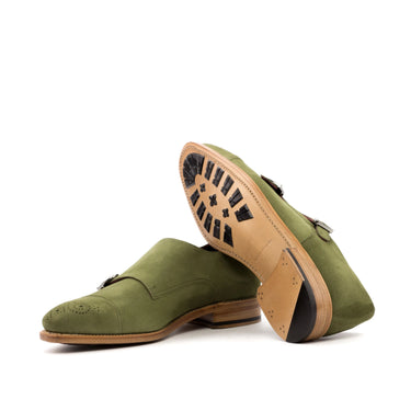 DapperFam Monaco in Khaki Men's Italian Suede Double Monk in #color_