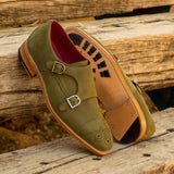 DapperFam Monaco in Khaki Men's Italian Suede Double Monk in #color_