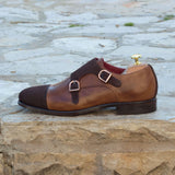 DapperFam Monaco in Med Brown / Brown Men's Italian Leather & Italian Suede Double Monk in #color_