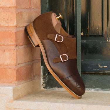 DapperFam Monaco in Med Brown / Dark Brown Men's Lux Suede & Italian Full Grain Leather Double Monk in #color_