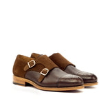 DapperFam Monaco in Med Brown / Dark Brown Men's Lux Suede & Italian Full Grain Leather Double Monk in Med Brown / Dark Brown #color_ Med Brown / Dark Brown