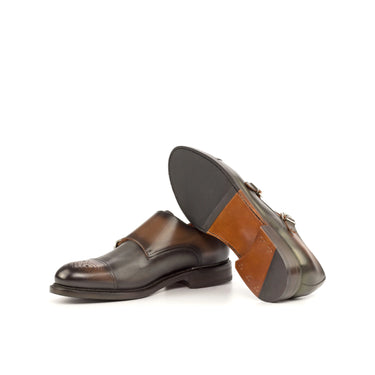 DapperFam Monaco in Med Brown / Grey Men's Italian Leather Double Monk in #color_