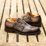 DapperFam Monaco in Med Brown / Grey Men's Italian Leather Double Monk in #color_