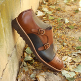 DapperFam Monaco in Med Brown / Navy Men's Italian Leather Double Monk in #color_