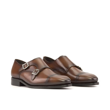 DapperFam Monaco in Med Brown Men's Italian Leather Double Monk in Med Brown #color_ Med Brown